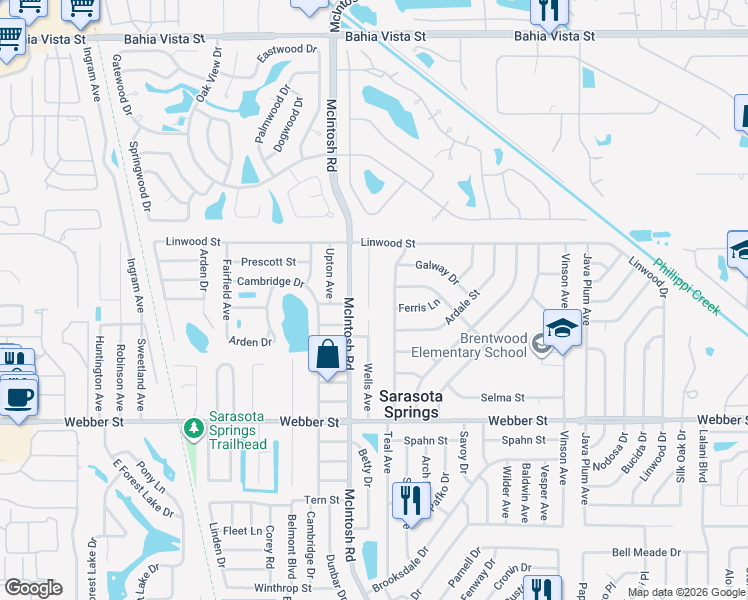 map of restaurants, bars, coffee shops, grocery stores, and more near 2170 Teal Avenue in Sarasota