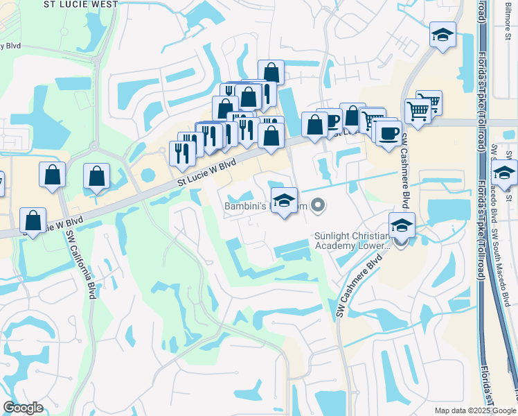 map of restaurants, bars, coffee shops, grocery stores, and more near 201 Southwest Palm Drive in Port St. Lucie