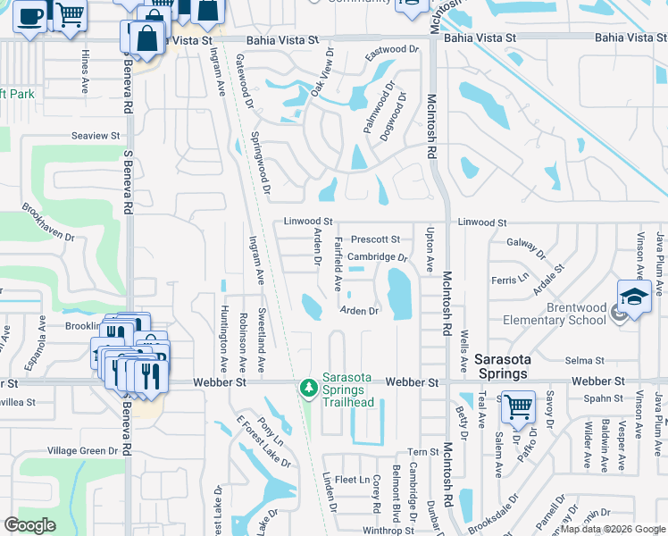 map of restaurants, bars, coffee shops, grocery stores, and more near 2207 Arden Drive in Sarasota