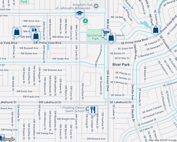 map of restaurants, bars, coffee shops, grocery stores, and more near 262 Southwest Lucero Drive in Port St. Lucie