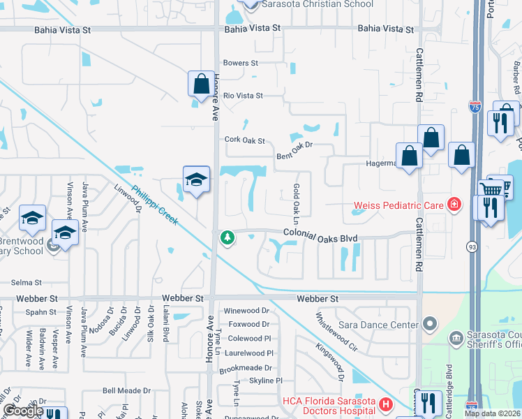 map of restaurants, bars, coffee shops, grocery stores, and more near 2238 Cork Oak Street West in Sarasota