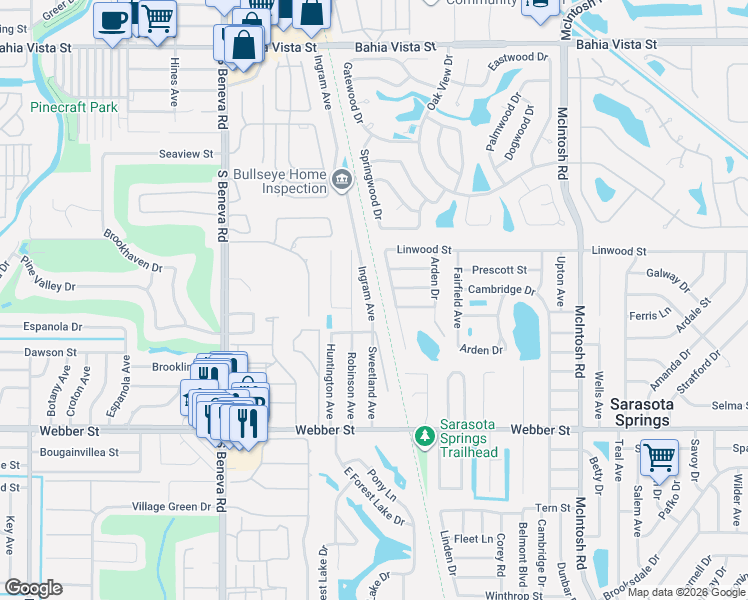 map of restaurants, bars, coffee shops, grocery stores, and more near 2207 Ingram Avenue in Sarasota
