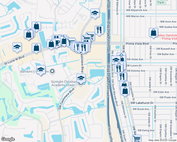 map of restaurants, bars, coffee shops, grocery stores, and more near 386 Southwest North Shore Boulevard in Port St. Lucie
