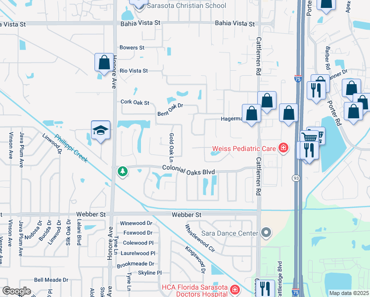 map of restaurants, bars, coffee shops, grocery stores, and more near 2269 Cork Oak Street West in Sarasota