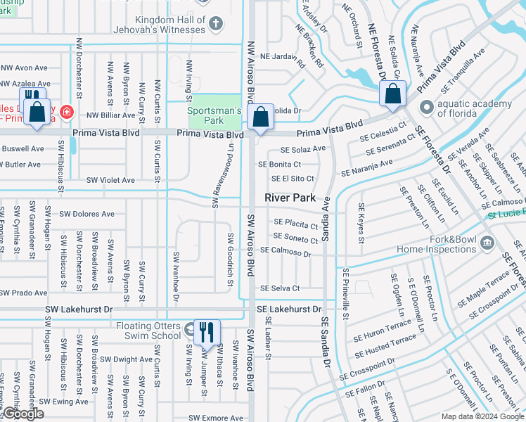 map of restaurants, bars, coffee shops, grocery stores, and more near 701 Southeast Solaz Avenue in Port St. Lucie