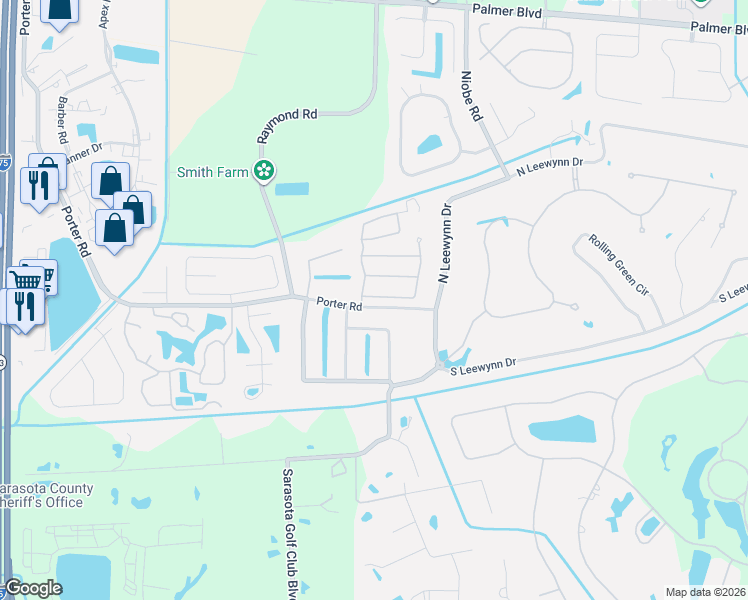 map of restaurants, bars, coffee shops, grocery stores, and more near 2077 Misty Sunrise Trail in Sarasota