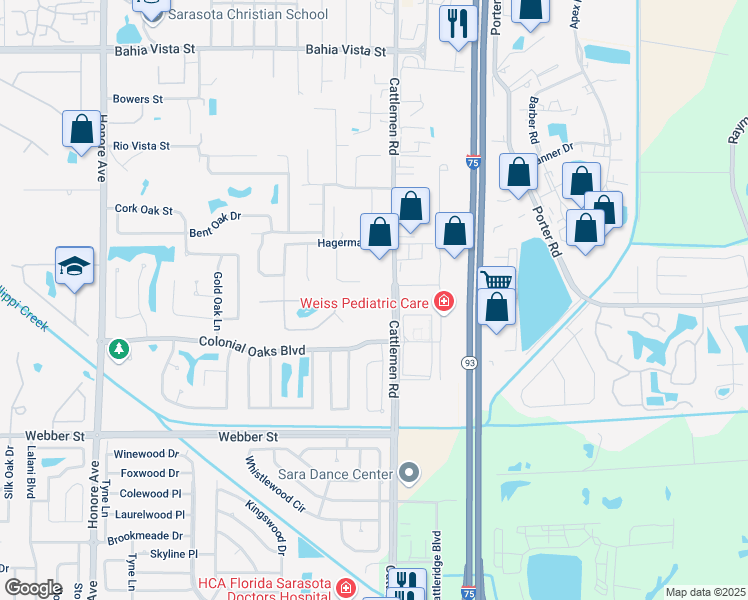 map of restaurants, bars, coffee shops, grocery stores, and more near 2290 Cattlemen Road in Sarasota