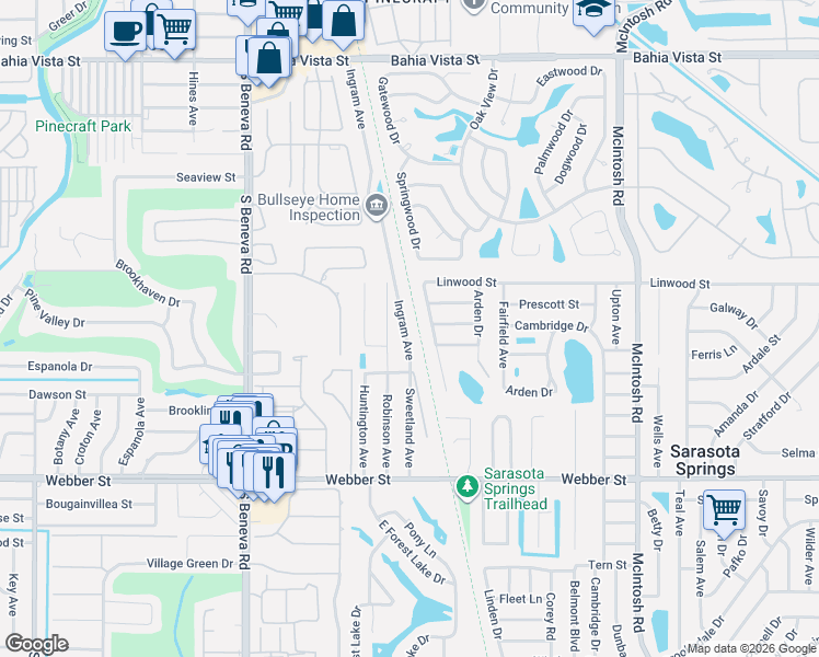 map of restaurants, bars, coffee shops, grocery stores, and more near 2207 Ingram Avenue in Sarasota