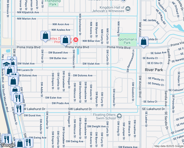 map of restaurants, bars, coffee shops, grocery stores, and more near 417 Southwest Dolores Avenue in Port St. Lucie