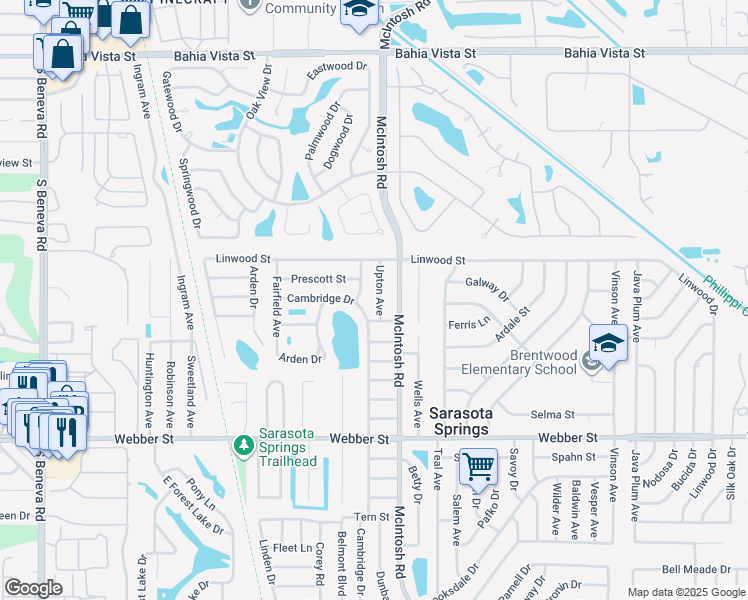 map of restaurants, bars, coffee shops, grocery stores, and more near 2152 Upton Avenue in Sarasota
