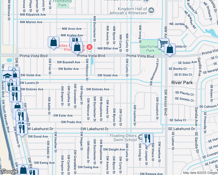 map of restaurants, bars, coffee shops, grocery stores, and more near 417 Southwest Dolores Avenue in Port St. Lucie