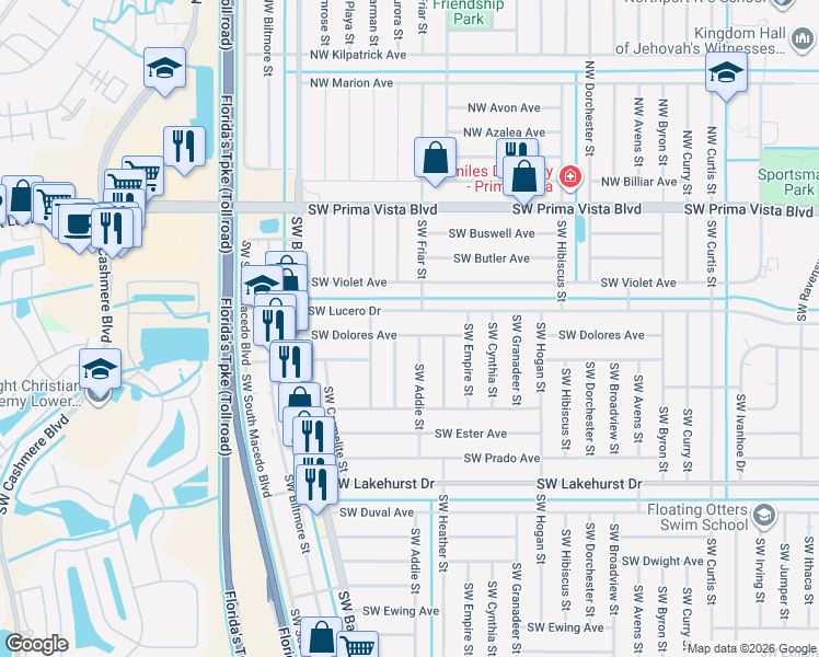 map of restaurants, bars, coffee shops, grocery stores, and more near 643 Southwest Dolores Avenue in Port St. Lucie