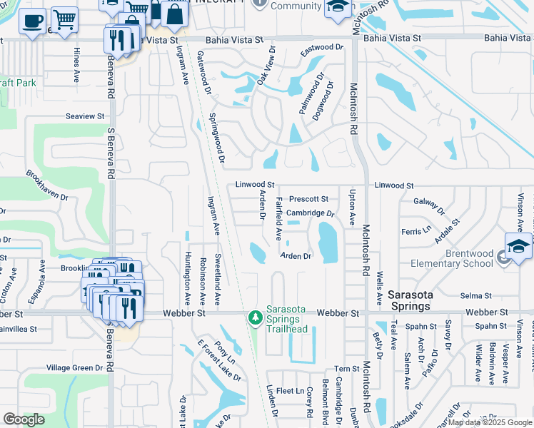 map of restaurants, bars, coffee shops, grocery stores, and more near 2207 Arden Drive in Sarasota