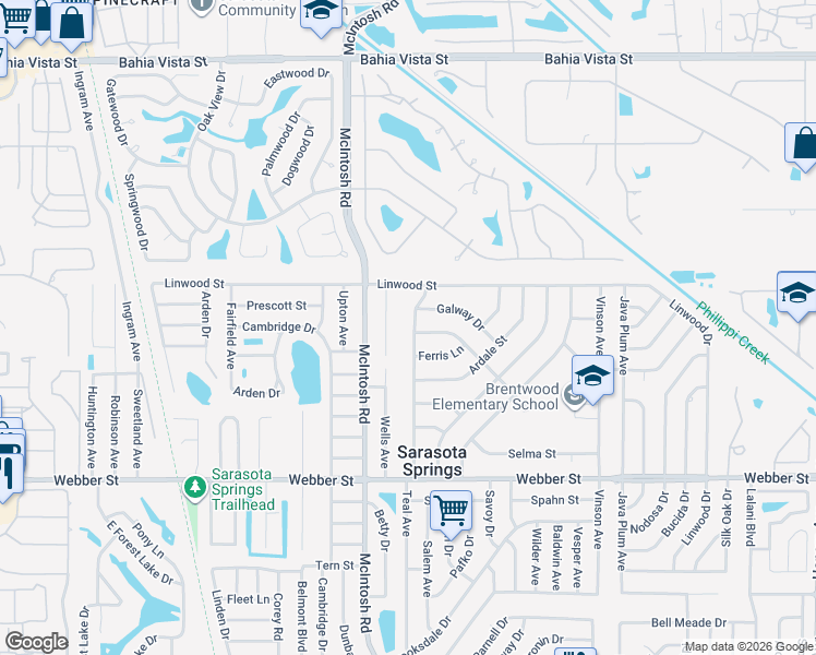 map of restaurants, bars, coffee shops, grocery stores, and more near 2170 Teal Ave in Sarasota