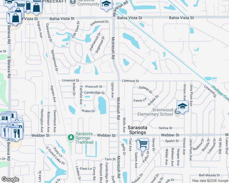 map of restaurants, bars, coffee shops, grocery stores, and more near 2152 Upton Avenue in Sarasota