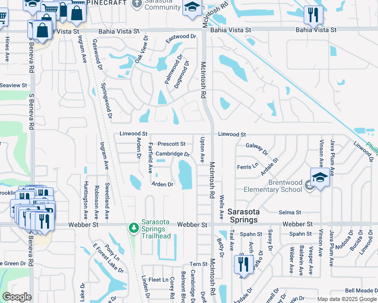 map of restaurants, bars, coffee shops, grocery stores, and more near 2137 Cambridge Drive in Sarasota