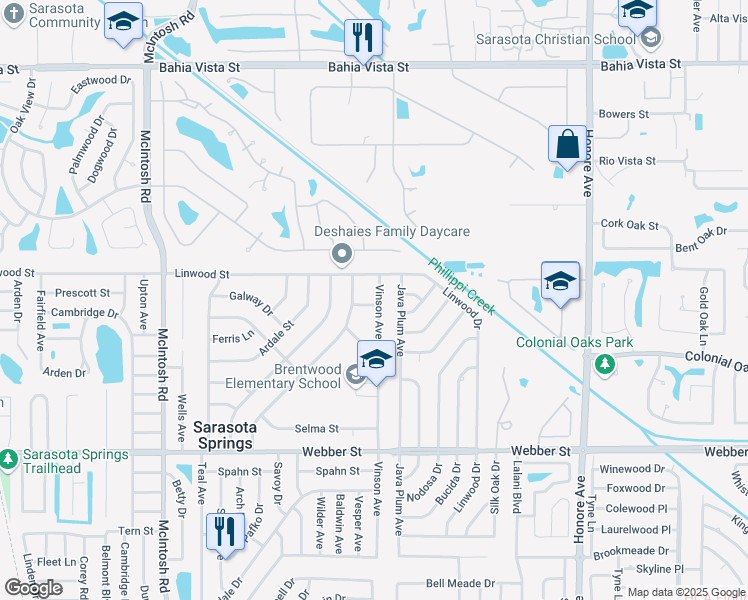 map of restaurants, bars, coffee shops, grocery stores, and more near 4793 Kerry Lane in Sarasota