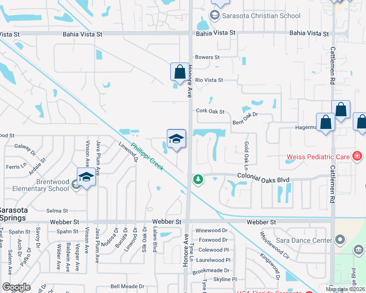 map of restaurants, bars, coffee shops, grocery stores, and more near 553 Honore Avenue in Sarasota