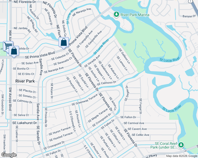 map of restaurants, bars, coffee shops, grocery stores, and more near 559 Southeast Anchor Lane in Port St. Lucie