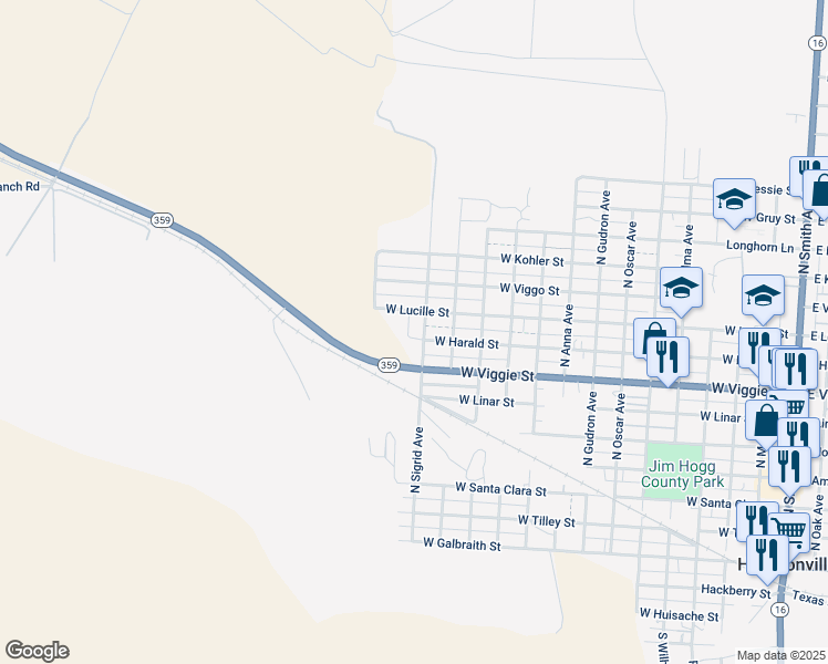 map of restaurants, bars, coffee shops, grocery stores, and more near 842-898 North Sigrid Avenue in Hebbronville