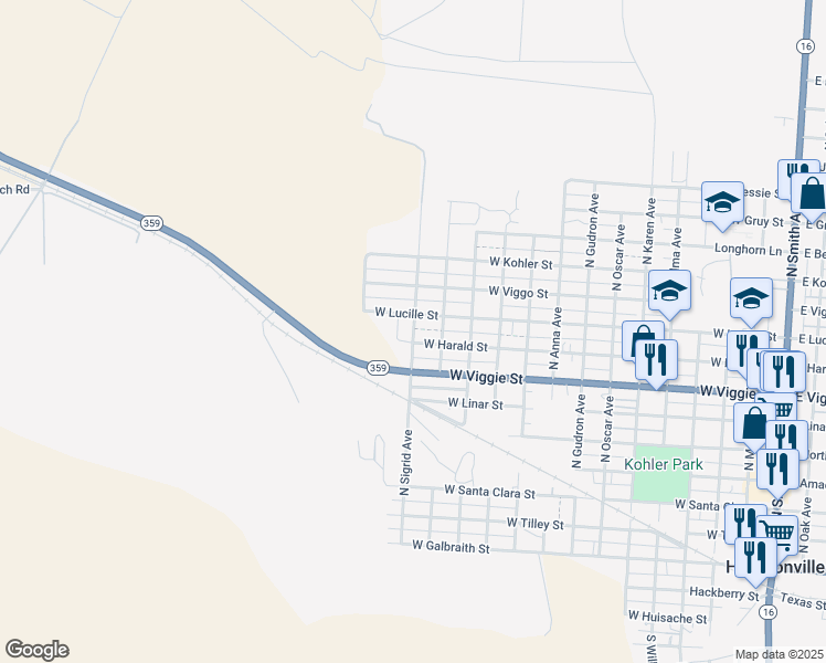 map of restaurants, bars, coffee shops, grocery stores, and more near 842 North Sigrid Avenue in Hebbronville