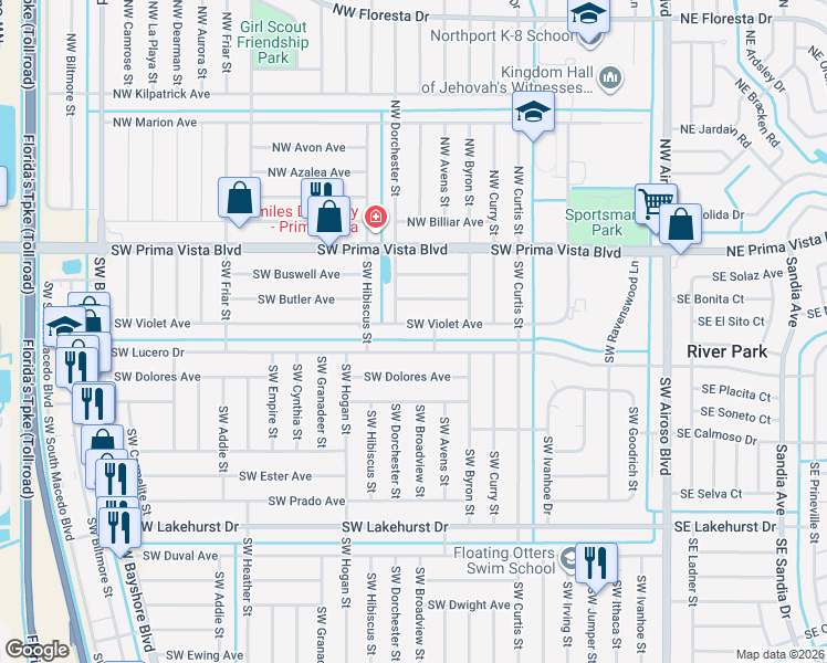 map of restaurants, bars, coffee shops, grocery stores, and more near 426 SW Violet Ave in Port St Lucie
