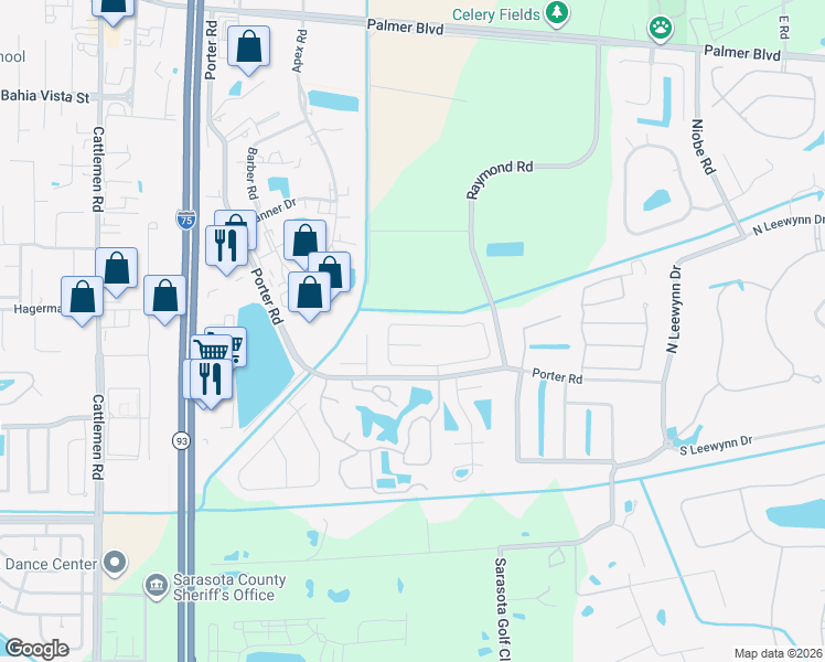 map of restaurants, bars, coffee shops, grocery stores, and more near 6673 Deering Circle in Sarasota