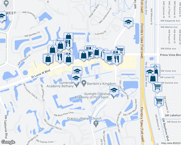 map of restaurants, bars, coffee shops, grocery stores, and more near 1145 Swan Lake Circle in Port St. Lucie
