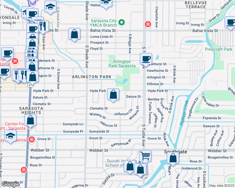 map of restaurants, bars, coffee shops, grocery stores, and more near 2010 Craft Lane in Sarasota