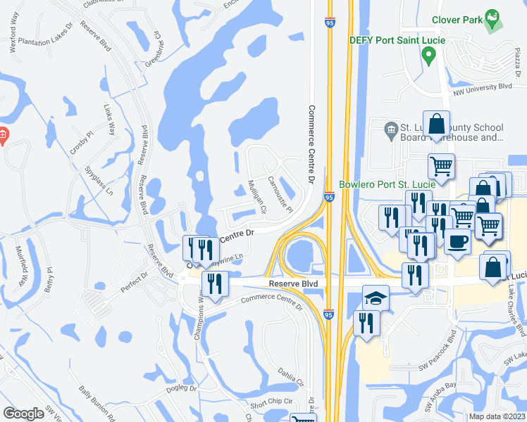 map of restaurants, bars, coffee shops, grocery stores, and more near 8419 Mulligan Circle in Port Saint Lucie