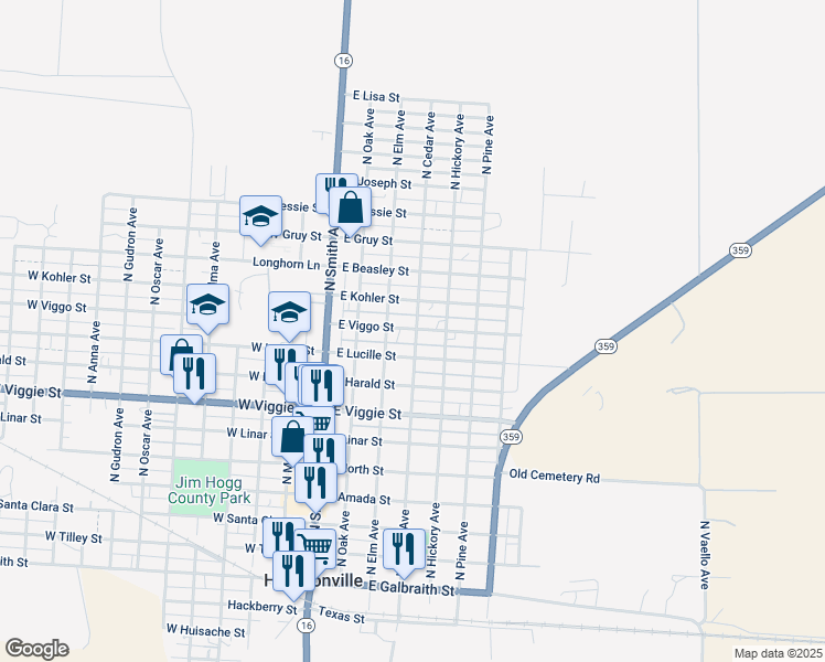 map of restaurants, bars, coffee shops, grocery stores, and more near 951 North Cedar Avenue in Hebbronville