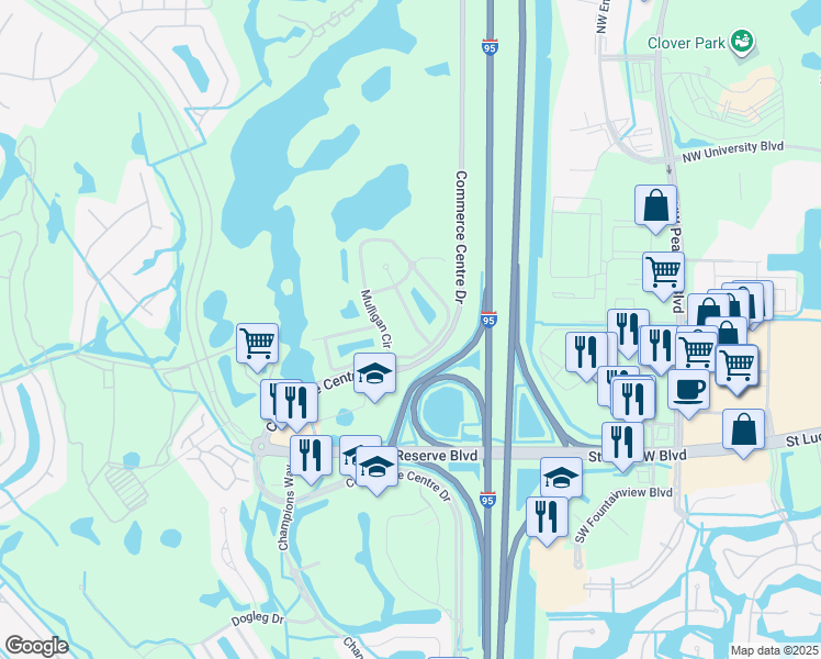 map of restaurants, bars, coffee shops, grocery stores, and more near 8141 Carnoustie Place in Port Saint Lucie