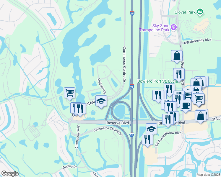 map of restaurants, bars, coffee shops, grocery stores, and more near 8139 Carnoustie Place in Port St. Lucie