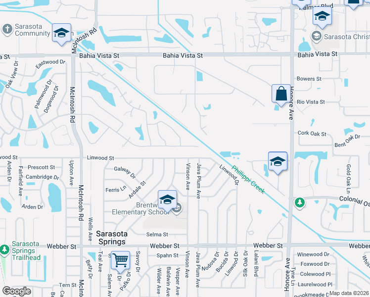 map of restaurants, bars, coffee shops, grocery stores, and more near 4482 Oak View Drive in Sarasota
