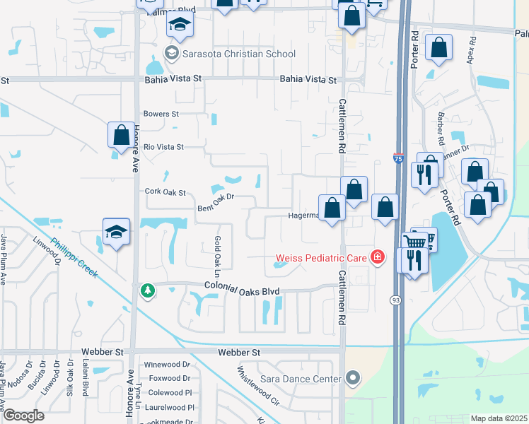 map of restaurants, bars, coffee shops, grocery stores, and more near 5667 Bent Oak Drive in Sarasota