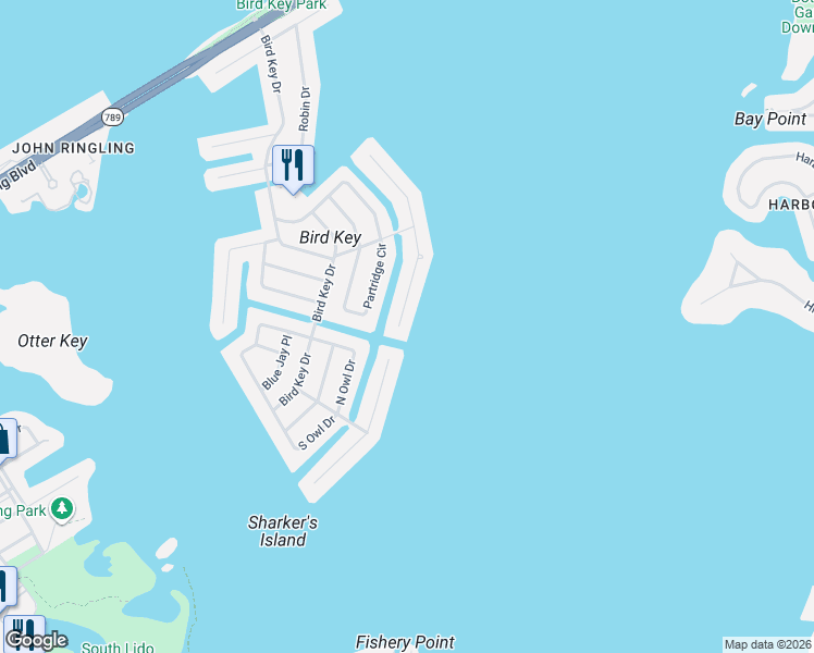 map of restaurants, bars, coffee shops, grocery stores, and more near 483 Meadow Lark Drive in Sarasota