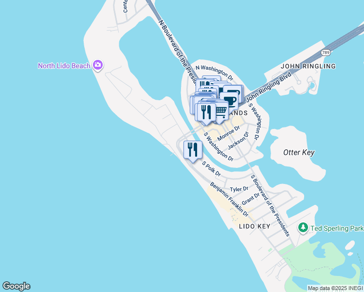 map of restaurants, bars, coffee shops, grocery stores, and more near 232 Benjamin Franklin Drive in Sarasota