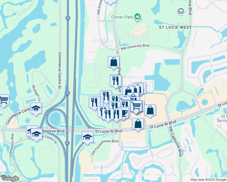 map of restaurants, bars, coffee shops, grocery stores, and more near 270 Northwest Peacock Boulevard in Port St. Lucie