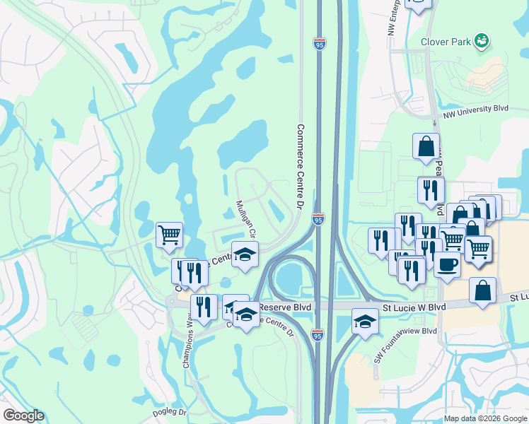 map of restaurants, bars, coffee shops, grocery stores, and more near 8121 Carnoustie Place in Port St. Lucie