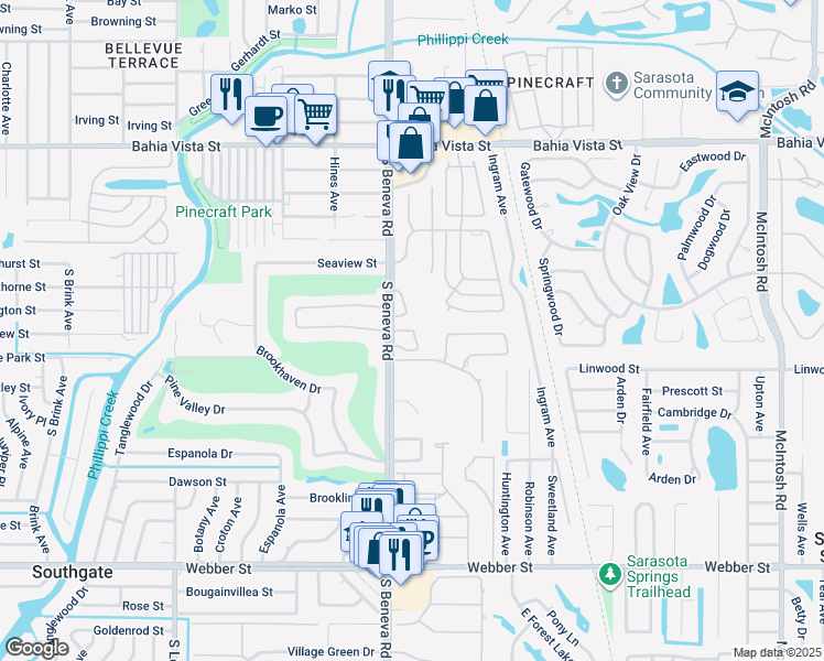 map of restaurants, bars, coffee shops, grocery stores, and more near 1853 Toucan Way in Sarasota
