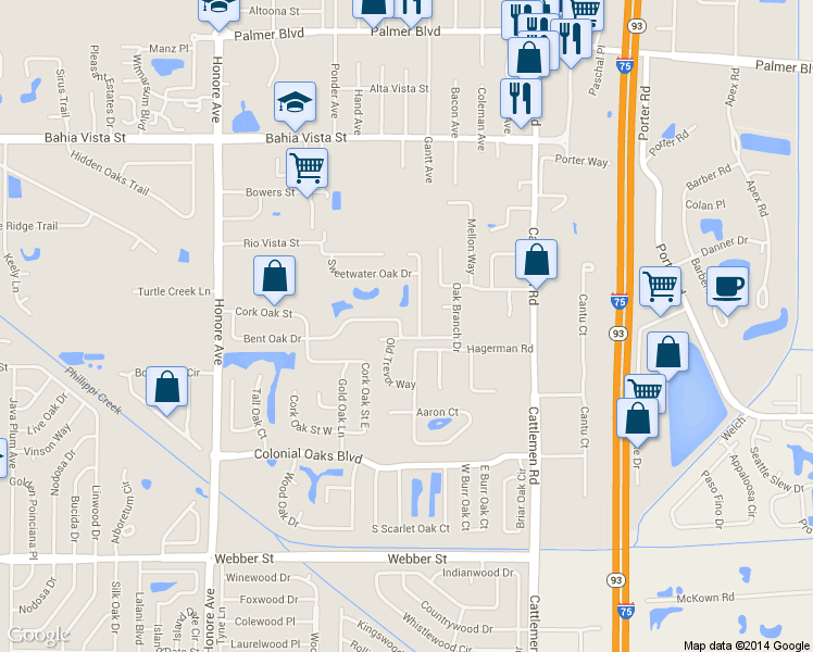map of restaurants, bars, coffee shops, grocery stores, and more near 5667 Bent Oak Drive in Sarasota