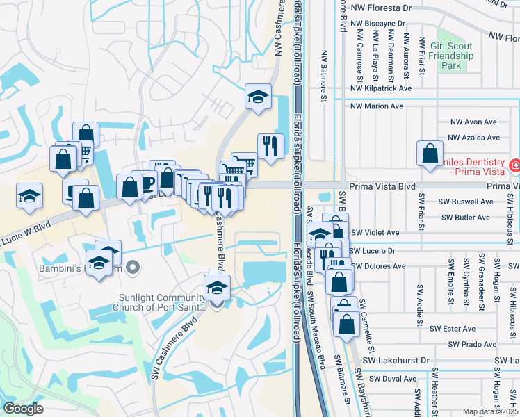 map of restaurants, bars, coffee shops, grocery stores, and more near 700 Saint Lucie West Boulevard in Port St. Lucie