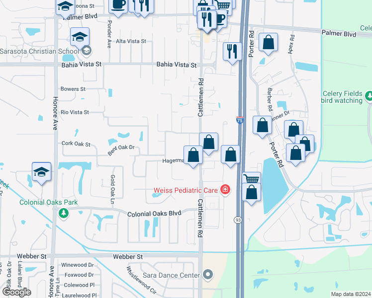 map of restaurants, bars, coffee shops, grocery stores, and more near 1880 Summer Walk Circle in Sarasota