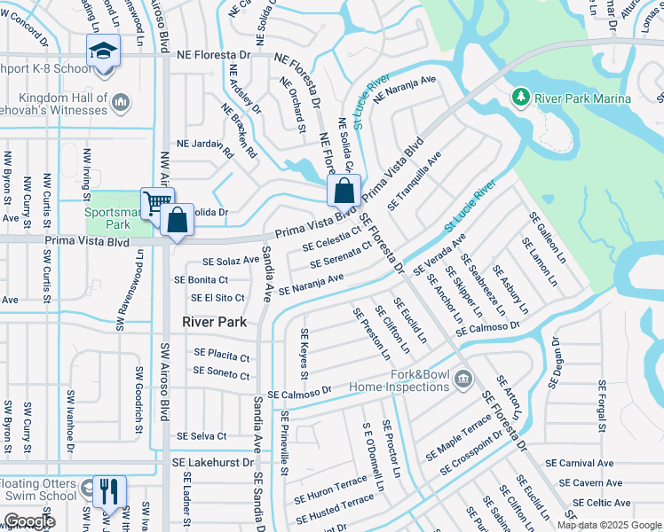 map of restaurants, bars, coffee shops, grocery stores, and more near 134 Southeast Serenata Court in Port St. Lucie