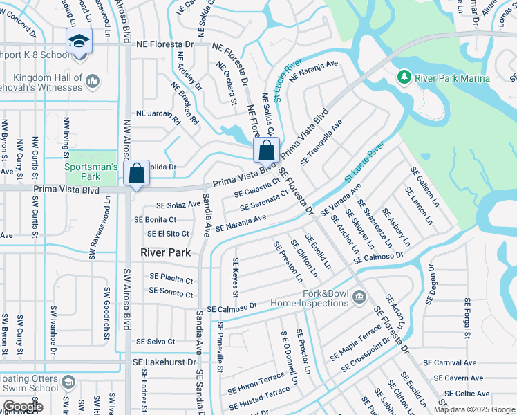 map of restaurants, bars, coffee shops, grocery stores, and more near 134 Southeast Serenata Court in Port St. Lucie