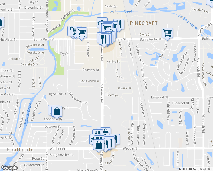 map of restaurants, bars, coffee shops, grocery stores, and more near 1853 Toucan Way in Sarasota