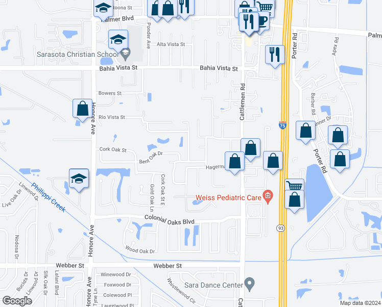 map of restaurants, bars, coffee shops, grocery stores, and more near 1859 Towering Oak Drive in Sarasota