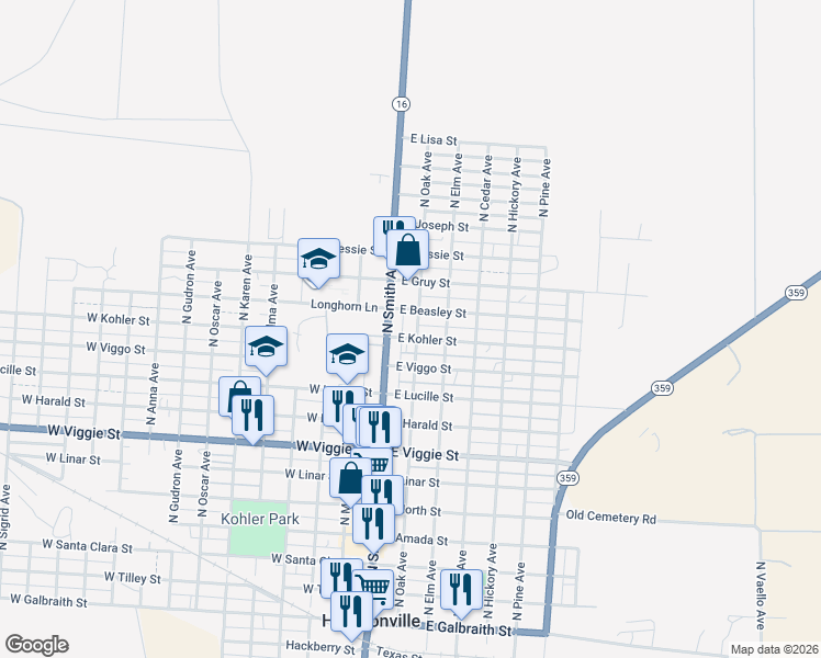 map of restaurants, bars, coffee shops, grocery stores, and more near 101-151 East Kohler Street in Hebbronville