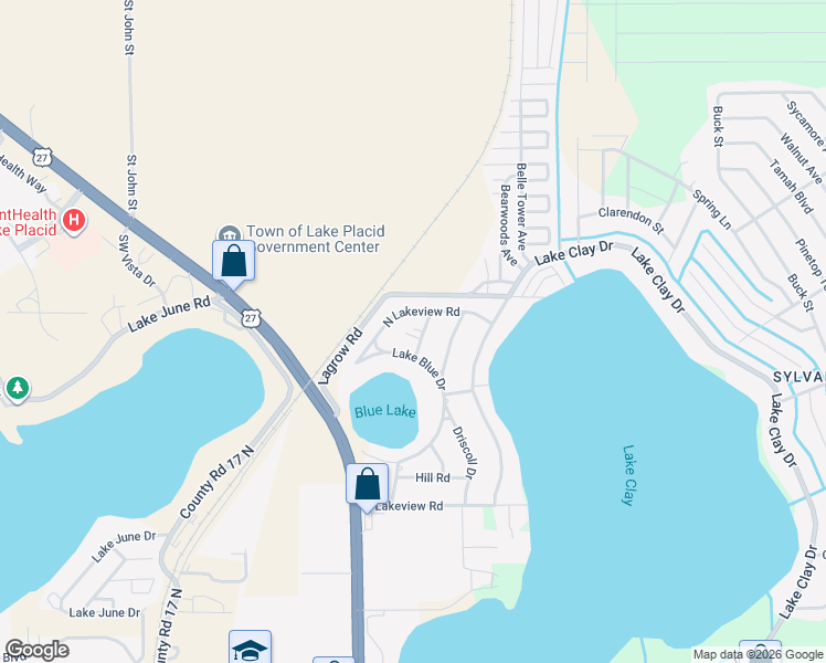 map of restaurants, bars, coffee shops, grocery stores, and more near 717 Riviera Drive in Lake Placid