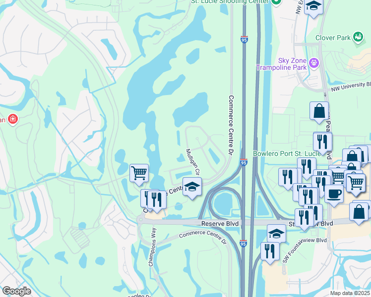 map of restaurants, bars, coffee shops, grocery stores, and more near 8346 Mulligan Circle in Port St. Lucie